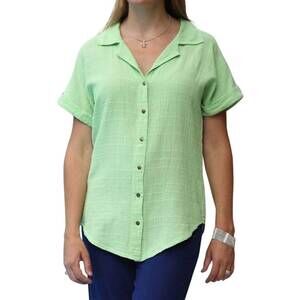 NEW EZZE WEAR ronnie dotty gauze cotton snap shirt in green